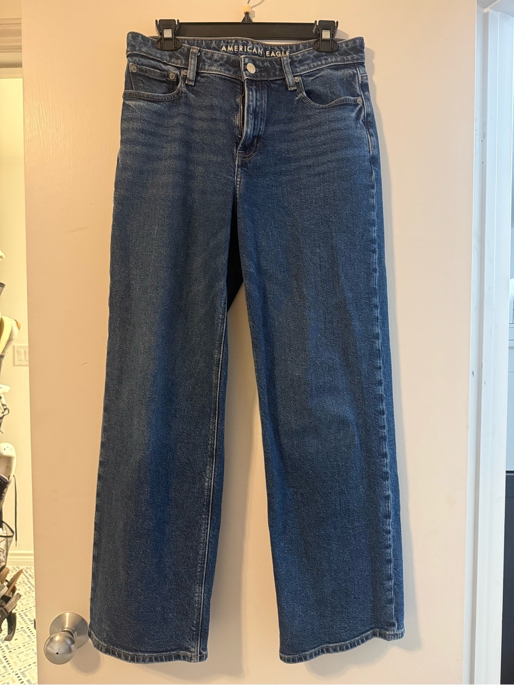 American Eagle Outfitters Women's Dark Blue Wide-Leg Jeans